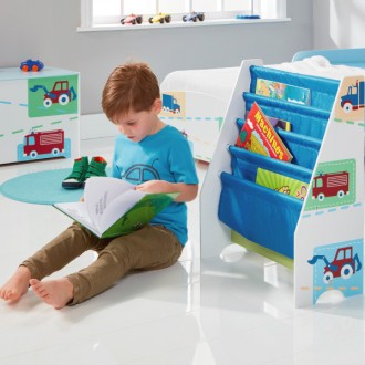 Book shelves with pocket vehicles